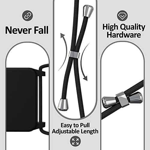Crossbody Lanyard Strap Case for iPhone 14 Pro Max, Neck Cross Body, Adjustable Holder Removable, Drop Protection Shockproof, Hands-Free Silicone Case 6.7 inch, 150 cm Strap, iP14PM - Black - color: Black