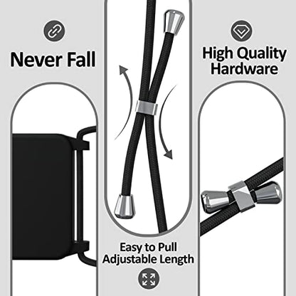 Crossbody Lanyard Strap Case for iPhone 14 Pro Max, Neck Cross Body, Adjustable Holder Removable, Drop Protection Shockproof, Hands-Free Silicone Case 6.7 inch, 150 cm Strap, iP14PM - Black - color: Black