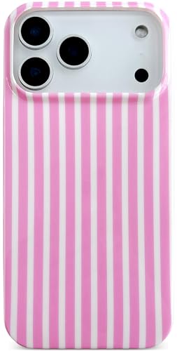 Qokey Compatible for iPhone 17 Pro Max Case, Cute Stripes Aesthetics Phone Cover, Glossy Soft TPU Slim Lightweight Fashion Shockproof Case for Women, Pink and White - color: Pink and White Stripes
