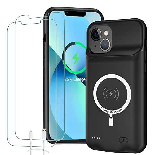 Battery Case for iPhone 13, Full Encircle 10000mAh High Capacity Rechargeable Portable Charger Case Extended Battery Pack Compatible with iPhone 13 (6.1 inch) Wireless Charging Case with Carplay-Black - size: iPhone 13 (6.1 inch)
