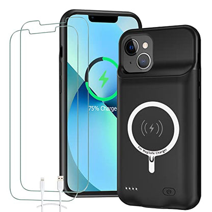 Battery Case for iPhone 13, Full Encircle 10000mAh High Capacity Rechargeable Portable Charger Case Extended Battery Pack Compatible with iPhone 13 (6.1 inch) Wireless Charging Case with Carplay-Black - size: iPhone 13 (6.1 inch)