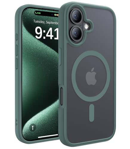 CAHEJILU Magnetic for iPhone 16 Case,[Compatible with MagSafe][Military Grade Drop Protection] Anti-Fingerprint Translucent Matte Shockproof Protective Case for iPhone 16 Phone Case 6.1",Night Green - color: A7-Night Green