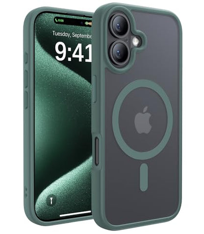 CAHEJILU Magnetic for iPhone 16 Case,[Compatible with MagSafe][Military Grade Drop Protection] Anti-Fingerprint Translucent Matte Shockproof Protective Case for iPhone 16 Phone Case 6.1",Night Green - color: A7-Night Green