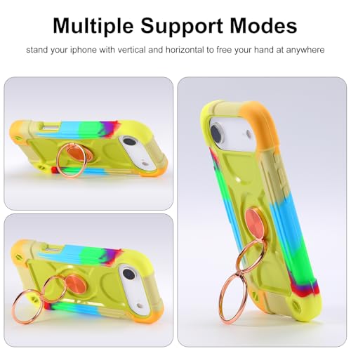 MARKILL Compatible with iPhone Air Case 6.5 Inch 2025 with 360 Degree Rotate Ring Stand, Military Grade Drop Protection Full Body Rugged Protective Case Kids - color: Rainbow Green, size: iPhone Air 6.5"