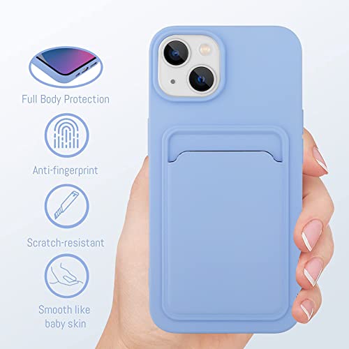 MZELQ Compatible with iPhone 14 Case Card Holder -Purple | Wallet Cover,Camera Protection + Screen Protector Soft Card Slot Phone Case - color: Purple, size: iPhone 14