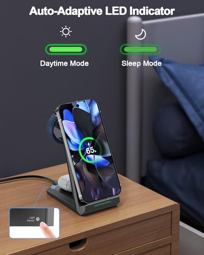 NANAMI 3 in 1 Wireless Charging Station Charger Dock for Google Devices - color: Black