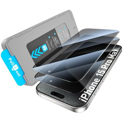 KUZOOM 2Pack Privacy Tempered Glass Screen Protector for iPhone 15 Pro Max - color: Black 15Pro Max