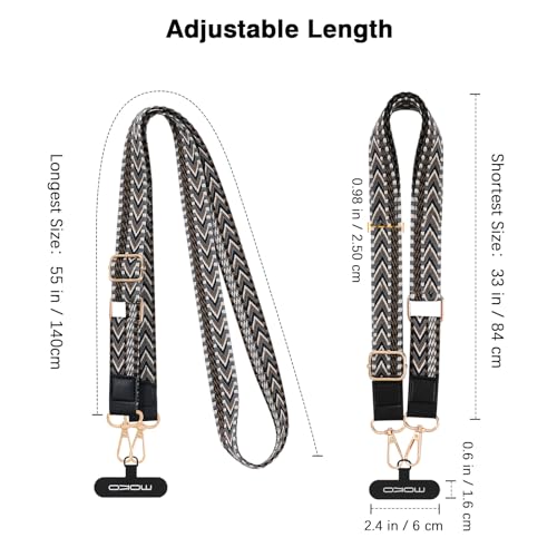 MoKo Universal Phone Lanyard, Braided Adjustable Cell Phone Crossbody Strap Detachable Women & Men Cellphone Lanyards Around The Neck with Patches for iPhone, Most Smartphones, Black & Gray - color: Black & Gray
