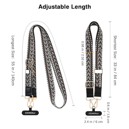 MoKo Universal Phone Lanyard, Braided Adjustable Cell Phone Crossbody Strap Detachable Women & Men Cellphone Lanyards Around The Neck with Patches for iPhone, Most Smartphones, Black & Gray - color: Black & Gray