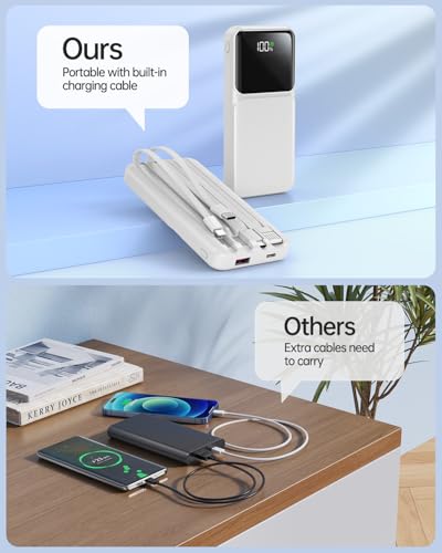 Portable Charger Power Bank with Built in Cable 20000mAh Fast Charging - color: Grey