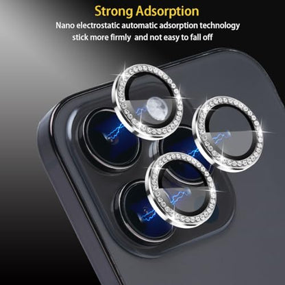 Camera Lens Protector for iPhone 15 Pro/15 Pro Max, Diamond Silver - color: Diamond Silver