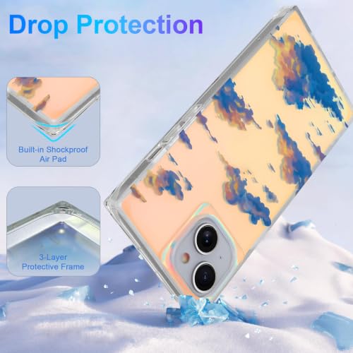 Cute Rectangle Case for iPhone 15 Case, Iridescent Clouds | Twilight Sun Set Sky Pattern Design, Aesthetic Girly Matte Glitter Protective Phone Cover for Women Girls - size: iPhone 15