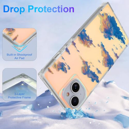 Cute Rectangle Case for iPhone 15 Case, Iridescent Clouds | Twilight Sun Set Sky Pattern Design, Aesthetic Girly Matte Glitter Protective Phone Cover for Women Girls - size: iPhone 15