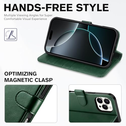 TUCCH Wallet Case for iPhone 16 Pro Max 6.9" 2024, 4 Card Slots, Evergreen | RFID Blocking, Viewing Stand, Shockproof TPU Shell, PU Leather, Magnetic Closure, Protective Folio Flip Cover - color: Evergreen