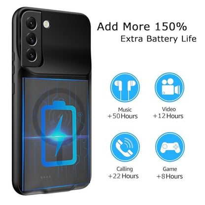 Battery Case for Galaxy S22, Upgraded 10000mAh Battery Pack Rechargeable Charger Case with Wireless Charging Compatible for Galaxy S22 (6.1 inch) External Charging Case (Black) - size: Galaxy S22