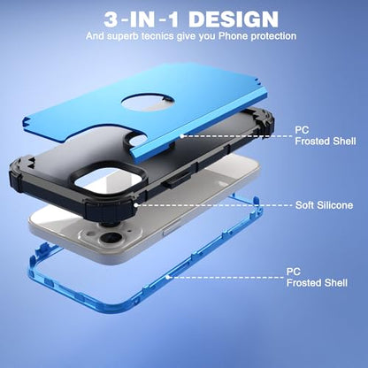 IDweel for iPhone 15 Case with Screen Protector,Luxury 3 in 1 Shockproof Slim Fit Hybrid Heavy Duty Protection Glitter Hard PC Cover Soft Silicone Bumper Full Body Case,Sky Blue - color: Sky Blue