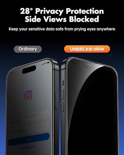UNBREAKcable 2PCS Screen Protector for iPhone 16 Pro - 1 Privacy Tempered Glass+1 Clear Glass Double Shatterproof [Installation Frame] [9H Hardness] [Case Friendly] Anti-Scratch for iPhone 6.3 inch - size: iPhone 16 Pro