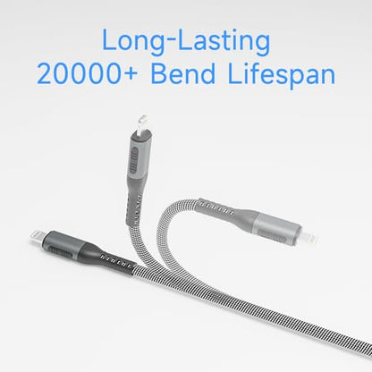 2 in 1 USB C to USB C and Lightning Cable 100W Fast Charging 4FT 1Pack - color: Grey, size: 4FT