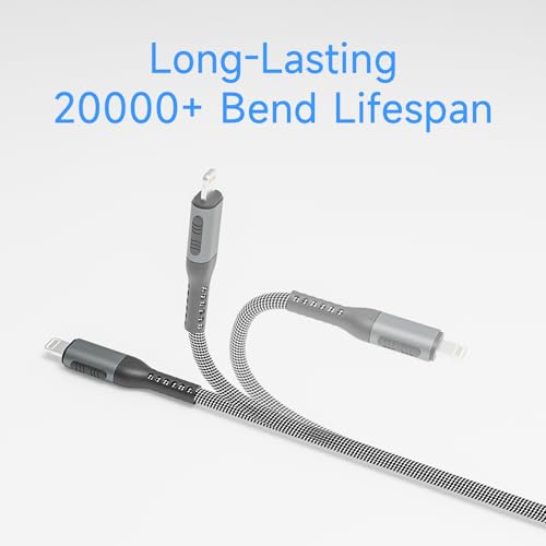 2 in 1 USB C to Lightning and USB C Cable 100W Fast Charging 6FT 1Pack - color: Grey, size: 6FT