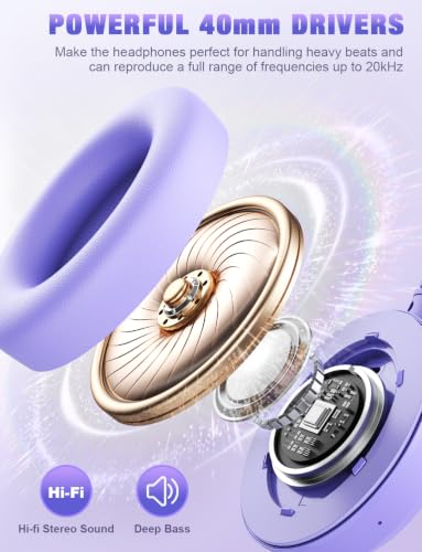 RUNOLIM Active Noise Cancelling Headphones, Wireless Bluetooth Over Ear - color: Purple