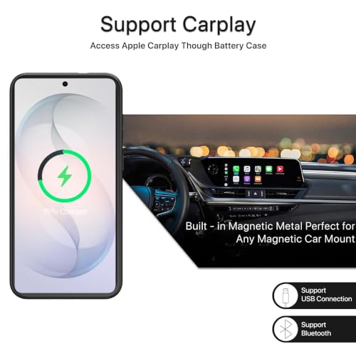 Battery Case for Galaxy S26 Plus,Upgraded 12000mAh High Capacity Rechargeable Portable Protective Extended Charger Case Wireless Charging Compatible with s26 plus (6.7 inch) Charging Case & Carplay - size: Galaxy S26 Plus