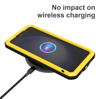 LOVE MEI Military Rugged Case for Samsung Galaxy S25 FE 5G, with Tempered Glass Screen Protector, Shockproof Dustproof Scratch Proof Hybrid Metal and Silicone Gel Heavy Duty Full Body Cover (Yellow) - color: Yellow