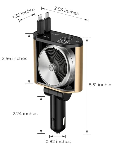 4 in 1 Retractable Car Charger, USB C Fast Charging Adapter, Gold - color: Gold