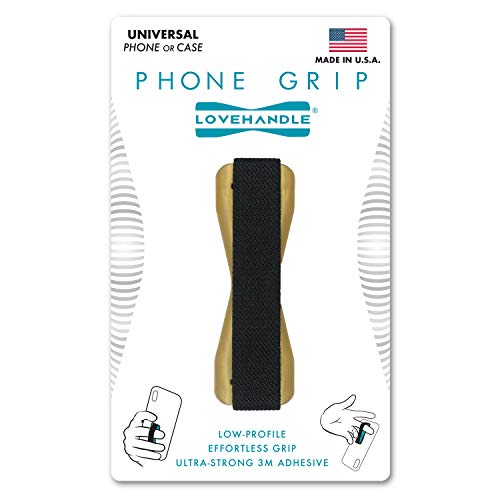 LOVEHANDLE Original Universal Phone Grip - Black Strap, Gold Base