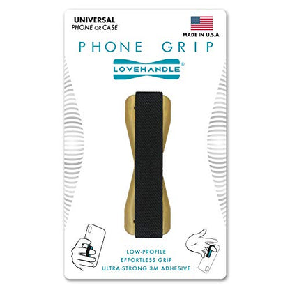 LOVEHANDLE Original Universal Phone Grip - Black Strap, Gold Base