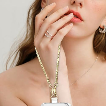 Phone Wrist Strap Metal Phone Chain Lanyard Hand Wristlet Detachable Phones Charm with 3 Tether Tabs with CellPhone Stand Holder Finger Grip Universal for Women Girls Traveling Party Walking Gold - color: T-Gold