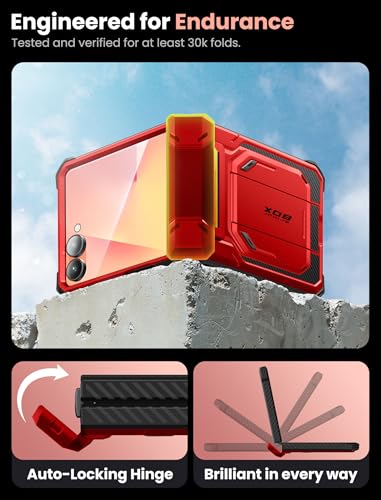 i-Blason for Samsung Galaxy Z Flip 7 Case with Stand & Belt-Clip, Red | Built-in Screen Protector, Hinge Protection, Belt-Clip, KickStand, Full-Body Protection, Military - color: Ruddy