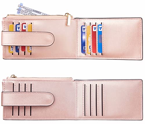 Chelmon Women's RFID Slim Card Holder Wallet | Thin Bifold Multi Card Case with Zipper Coin Pocket Purse for Women(Rose Gold CLassic) - color: Rose Gold Classic