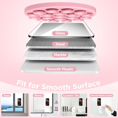 Magnetic Suction Cup Phone Mount with MagSafe, Silicone Hands-Free Grip Holder for iPhone Case and Android, Mirror Shower Phone Stand for Makeup FaceTime Gym Kitchen Bathroom, Pink - color: Pink