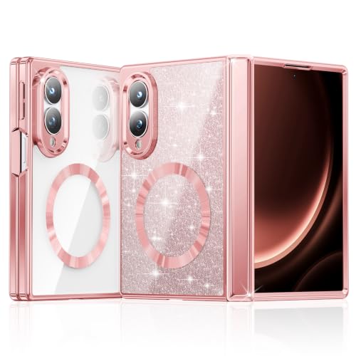 Meifigno for Samsung Galaxy Z Fold 8 Case Compatible with MagSafe,Rose Gold | Raised Camera Protection, Rugged Hinge Protection, Metallic Glossy Plated Edge & Crystal Clear Back, Detachable Glitter Card - color: Rose Gold, size: Z Fold 8