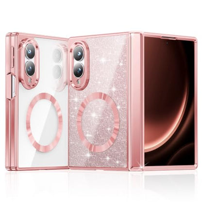 Meifigno for Samsung Galaxy Z Fold 8 Case Compatible with MagSafe,Rose Gold | Raised Camera Protection, Rugged Hinge Protection, Metallic Glossy Plated Edge & Crystal Clear Back, Detachable Glitter Card - color: Rose Gold, size: Z Fold 8