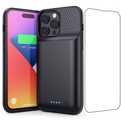 Battery Case for iPhone 14 Pro Max,14 Plus and 13 pro Max, Real 8600mAh Rechargeable Smart Extended Charging Case, Ultra-Slim Portable Protective Battery Pack (6.7 inch) Black - color: Black
