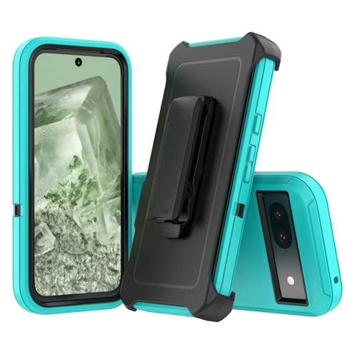 Compatible with Google Pixel 8A Case, with Belt Clip Holster Heavy Duty Rugged Shockproof Full Body Protection Kickstand Phone case for Google Pixel 8A 5G (Teal+ Black) - color: Teal+ Black