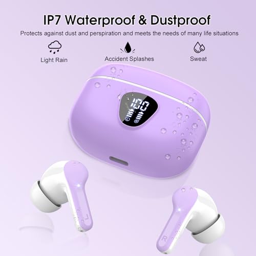 Wireless Earbuds, Bluetooth 5.4 Headphones HiFi Stereo, Bluetooth Earbuds - color: Purple