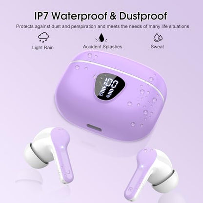 Wireless Earbuds, Bluetooth 5.4 Headphones HiFi Stereo, Bluetooth Earbuds - color: Purple