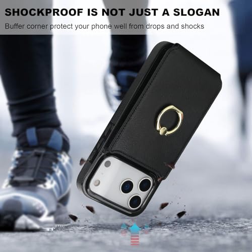 Folosu for iPhone 17 Pro Max Case Wallet,Finger Ring Holder Cover Black - color: Black