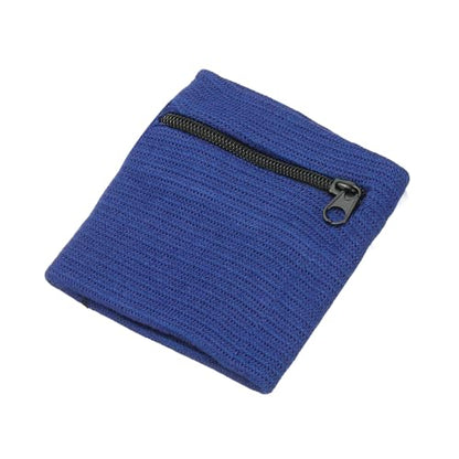 Wrist Wallet Wristband with Zipper, Cotton Wrist SweatBands Sports Absorb Sweat - color: Sapphire Blue
