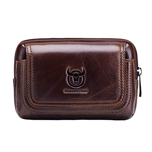 Leather Phone Belt Bag Holster Pouch for Men Loop Flip Coin Purse Case Cell Phone Waist Pack Pouch Case - color: #01brown