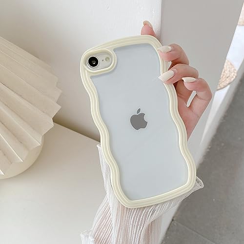 QLTYPRI Cute Wavy Case for iPhone 7/8/SE Clear Phone Case, Yellow | Aesthetic Curly Frame Shape Transparent TPU Phone Case for Girls Women, Soft Silicone TPU Bumper Shockproof Protective Cover - color: Yellow, size: iPhone 7/8/SE