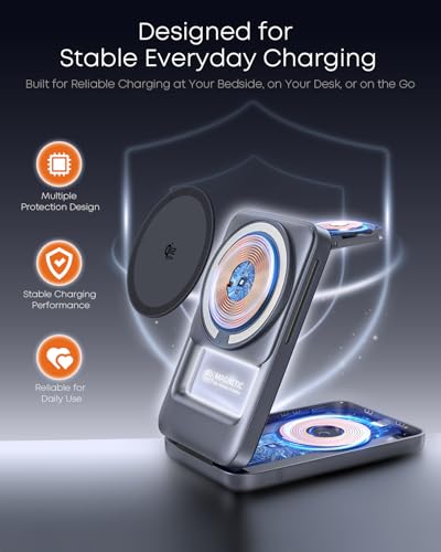 Qi2.2 25W 3-in-1 Foldable Magnetic Wireless Charger for iPhone, Night Light