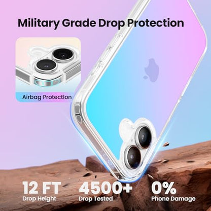 Mobnano for iPhone 16 Case, Protective Shockproof Bumpers [Not Yellowing] Anti-Scratch Transparent Slim Hard PC Back Soft TPU Frame Cover for Men Women - Iridescent - color: Iridescent