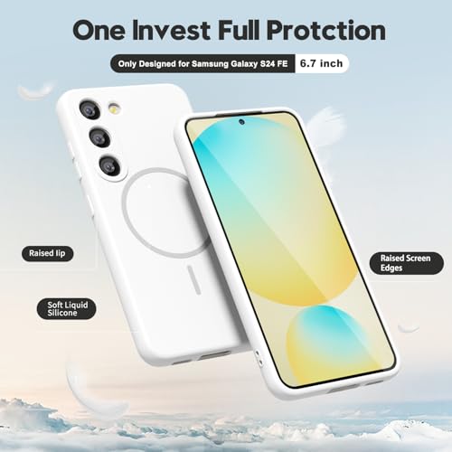 oakxco for Samsung Galaxy S24 FE Case Silicone Mag Safe, Magnetic Slim Thin Phone Case Compatible with Magsafe, Women Girls Cute Girly Aesthetic Soft Rubber Gel Safecase with Camera Cover, White - color: White, size: S24 FE