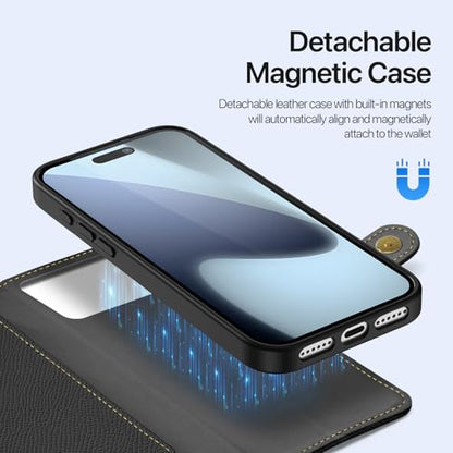 for iPhone 17 Pro Wallet Case, Detachable Magnetic Phone Case | Compatible with Magsafe, RFID Blocking, PU Leather Flip Folio Case, Wrist Strap Wallet Case, Zipper Coin Pocket - color: Black, size: iPhone 17 Pro