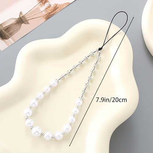 Beaded Phone Charm Lanyard Strap Girly Style Fixed Beads Pearl Lanyards - color: PH-bszz-3