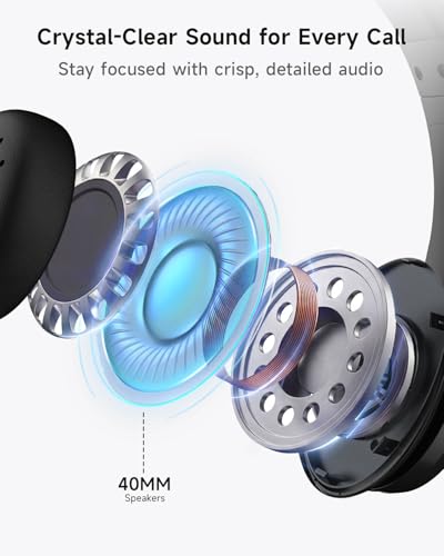 AOC Wireless Headset with Mic for Work, Bluetooth 5.4 Wireless Headset with AI Noise Canceling Mics, USB A/C Dongle, Charging Base & Mic Mute, Wireless Headphones for Laptop, PC (Classic Black)