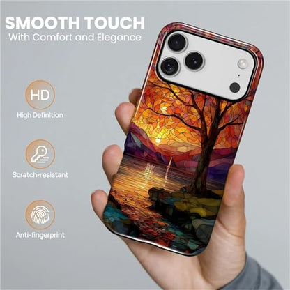 Magnetic Phone Case for iPhone 17 Pro Max,Compatible with MagSafe,Durable 2 Layers Full Covered Shockproof Protective Cover-Stained Glass Sunrise Fall Leaves - color: Stained Glass Sunrise Fall Leaves, size: iPhone 17 Pro Max